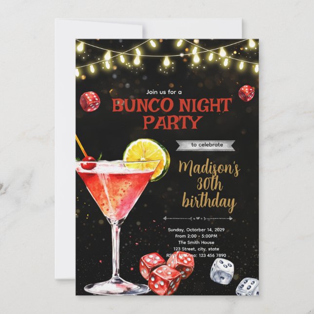 Bunco kväll Inbjudan till fest (Framsida)