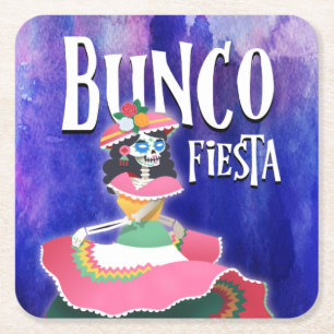 Bunco Party Fiesta Day of the dead Skeleton Underlägg Papper Kvadrat