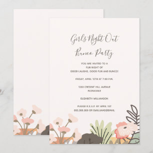 Bunco Party Girls Night Out Blommigt Modern Script Inbjudningar