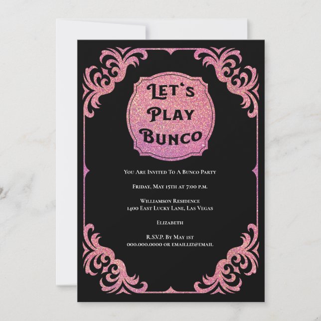 Bunco Party Rosa Glitter Glam Inbjudningar (Framsida)