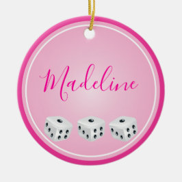 Bunco Player Dice Monogram Rosa Julgransprydnad Keramik