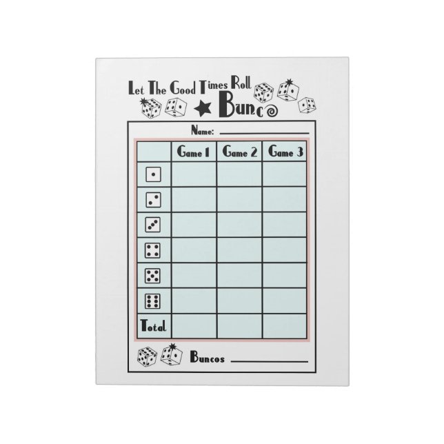 Bunco-poängkort Anteckningsblock (Roterad)