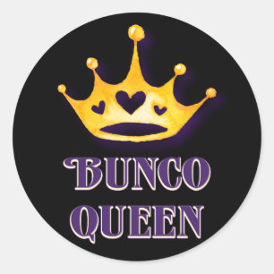 Bunco Queen Krona Party Lila Black Runt Klistermärke