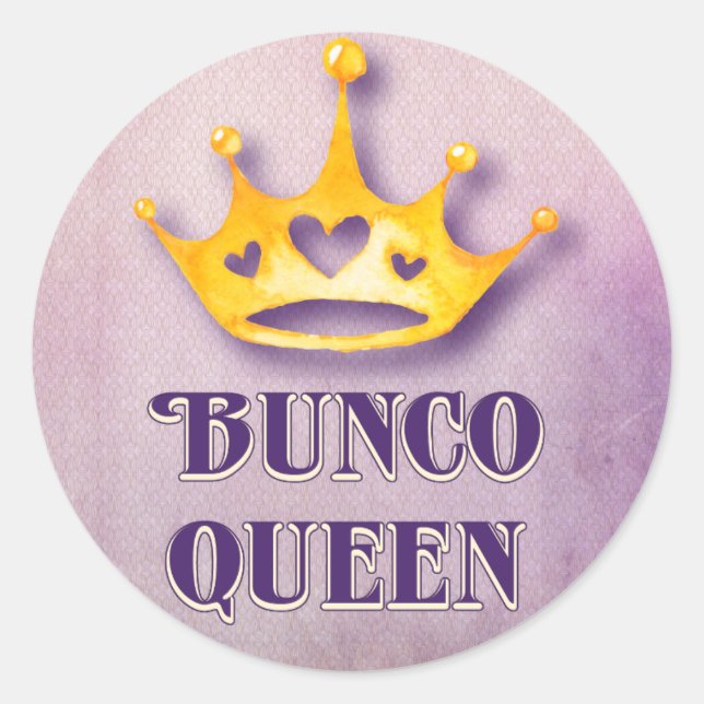 Bunco Queen Krona Party Runt Klistermärke (Framsida)