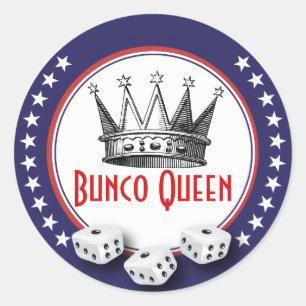 Bunco Queen med Dice - Red, White och Blue Runt Klistermärke