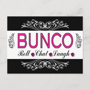 Bunco, Roll, Chatta, Laugh In Rosa, Black and Whit Vykort