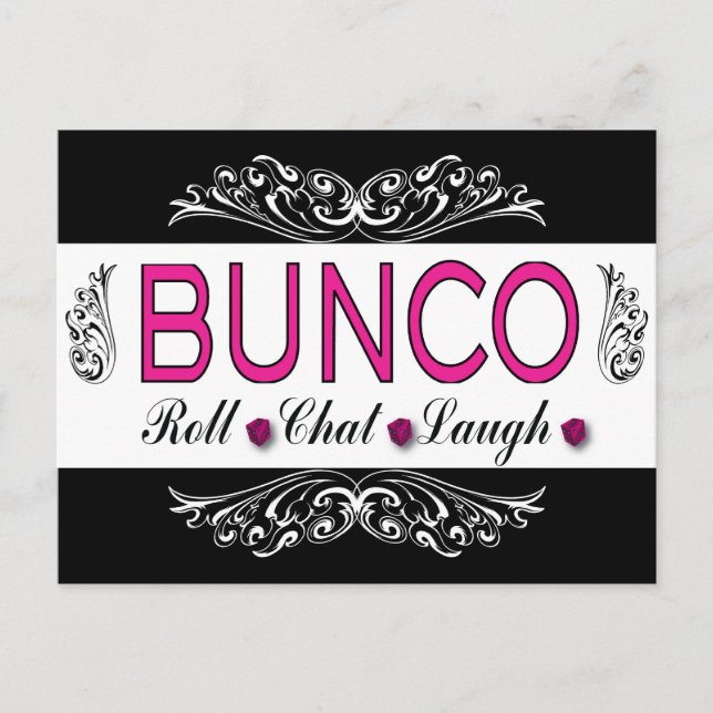 Bunco, Roll, Chatta, Laugh In Rosa, Black and Whit Vykort (Framsida)