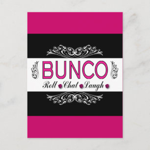 Bunco, Roll, Chatta, Laugh In Rosa, Black and Whit Vykort