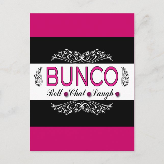 Bunco, Roll, Chatta, Laugh In Rosa, Black and Whit Vykort (Framsida)