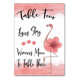 Bunco Rosa Flamingo Bord-kort nr 4 Bordsnummer
