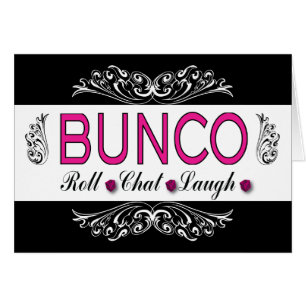 Bunco rulle, chatta, skratt i rosor som är hälsningskort