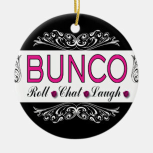 Bunco rulle, chatta, skratt i rosor som är julgransprydnad keramik