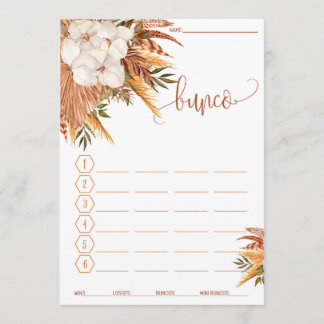 Bunco Score Card Fall Floral Pampas Grass Meny