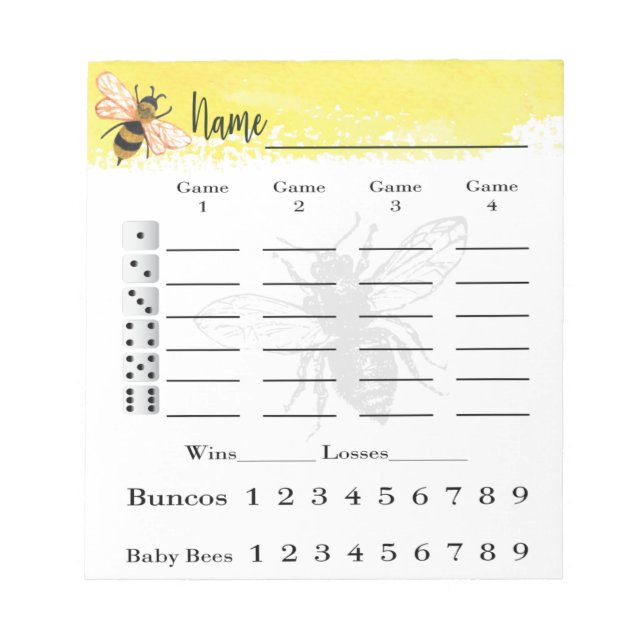Bunco Score Lakan Bee Anteckningsblock (Framsida)