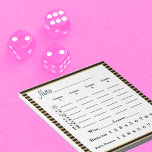 Bunco Score Lakan Pad Black Guld Rand Anteckningsblock<br><div class="desc">Snyggt Black och guld rand Bunco-poäng för nästa Bunco eller Bunko party. Funktioner som är lätta att läsa text,  omfattar Baby Buncos,  Bunco,  WIns och Losses. Dice-designen markerar varje uppspelningsomgång.</div>