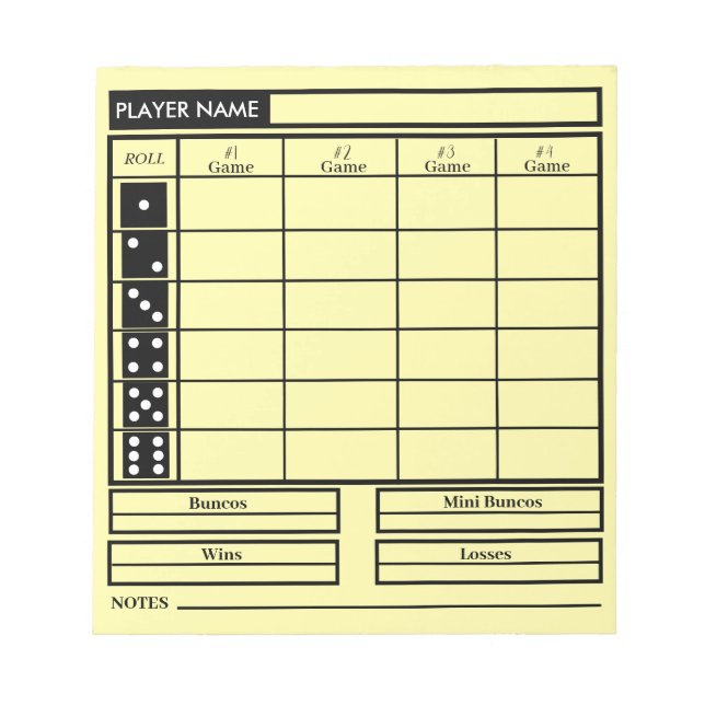 bunco score pad anteckningsblock (Framsida)