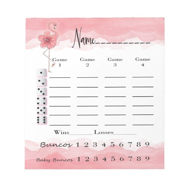 Bunco Score Pad - Rosa Flamingo Tropical Roligt Anteckningsblock (Framsida)