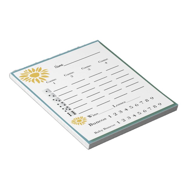 Bunco score pad - solblommor anteckningsblock (Vinklad)