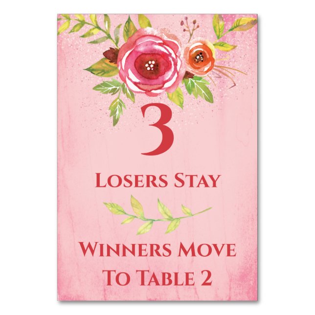 Bunco Söt Flowers Bord Card nr 3 Bordsnummer (Framsidan)