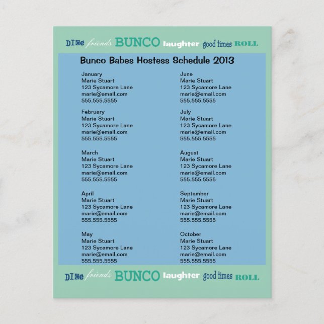 Bunco Tunnelbanan Hosting Calendar Flygblad (Framsidan)