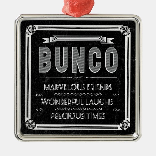Bunco vintagetypografi julgransprydnad metall (Framsidan)