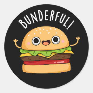 Bunderful Funny Burger Bun Pun Mörk BG Runt Klistermärke