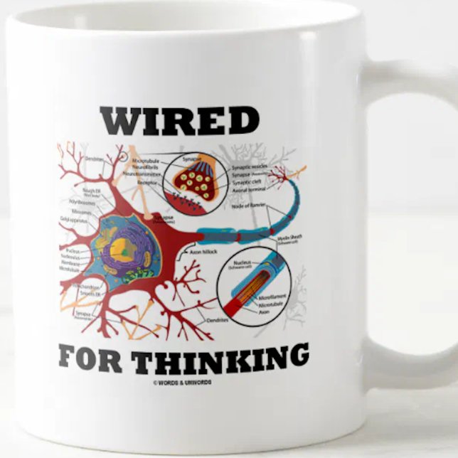 Bundit för tänkande (NeuronSynapse) Kaffemugg (Mug for any thinker featuring a neuron/synapse along with the "Wired For Thinking" phrase.)