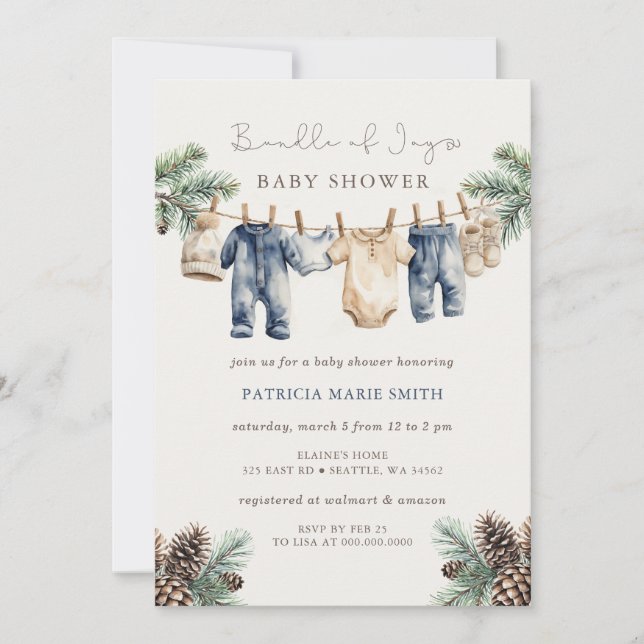 Bundle of Joy Baby Shower Winter Boy Shower Inbjudningar (Framsida)