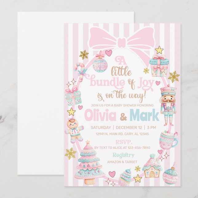 Bundle of Joy Christmas baby shower invite. Inbjudningar (Fram/baksida)
