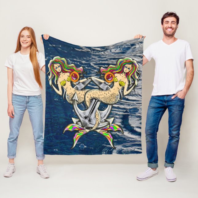 Bundna Sjöjungfruar - Nautisk design för Oceanen Ä Fleecefilt (På plats)