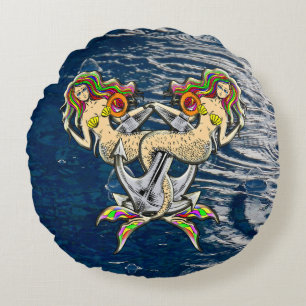 Bundna Sjöjungfruar - Nautisk design för Oceanen Ä Rund Kudde