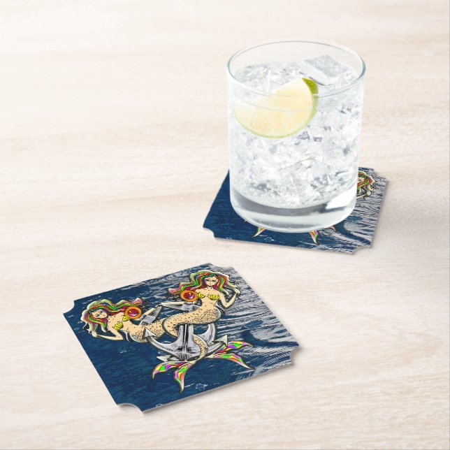 Bundna Sjöjungfruar - Nautisk design för Oceanen Ä Underlägg Papper (Insitu)