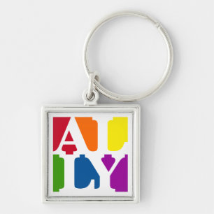Bundsförvantpopvit Keychain Fyrkantig Silverfärgad Nyckelring