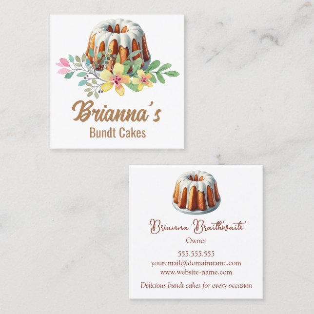 Bundt Cake Bakery Fyrkantigt Visitkort (Fram/baksida)