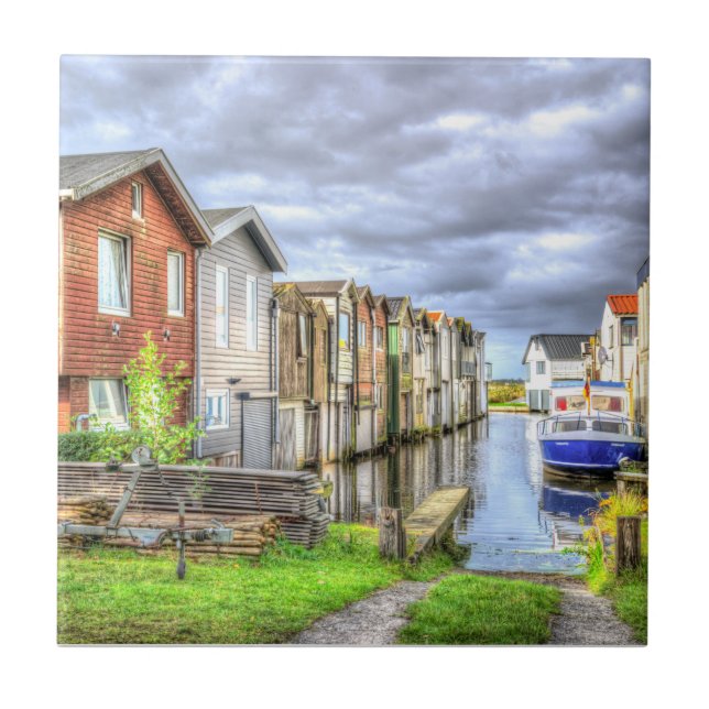 Bungalow Harbor Scenary Boat Liggande Kakelplatta (Framsidan)