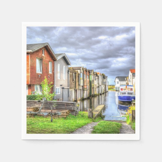 Bungalow Harbor Scenary Boat Liggande Pappersservett (Framsidan)