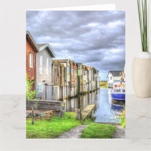 Bungalow Harbor Scenary Boat Liggande Tack Kort