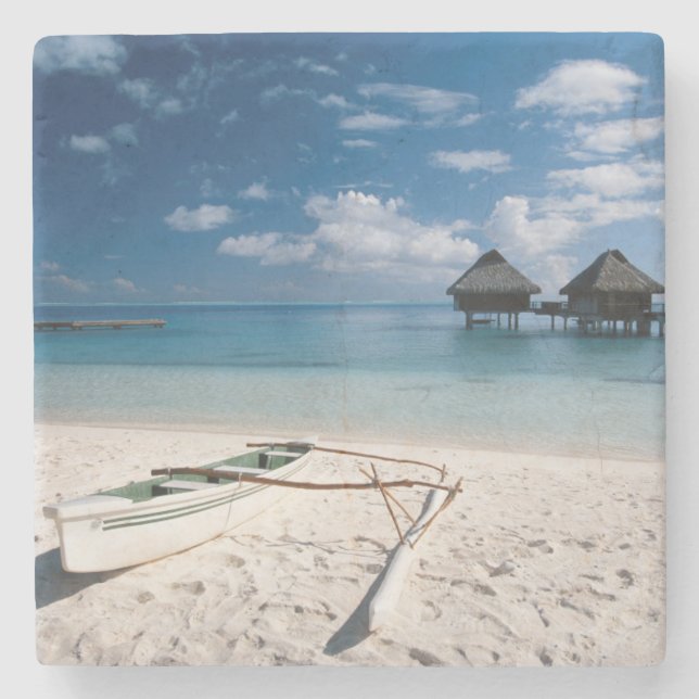 Bungalows från stranden Motu Toopua Underlägg Sten (Framsidan)