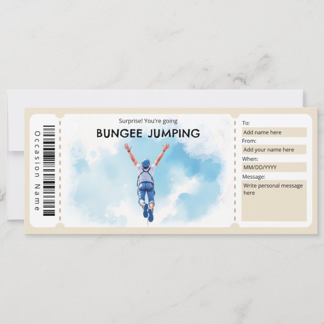 Bungee Jumping Biljett Presentkort Inbjudningar (Framsida)