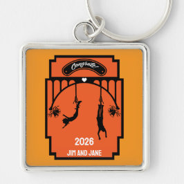 Bungee Jumping Bröllop Gift Fyrkantig Silverfärgad Nyckelring