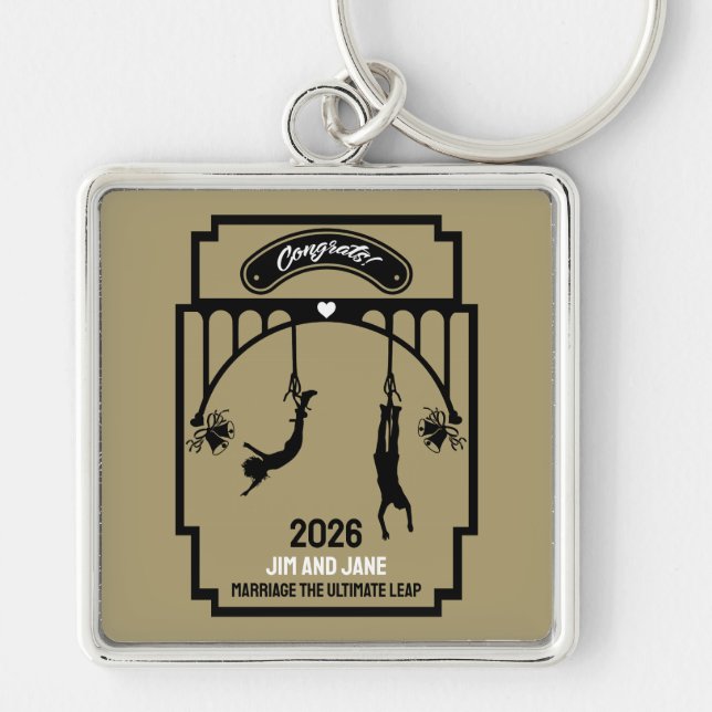 Bungee Jumping Bröllop Gift Fyrkantig Silverfärgad Nyckelring (Framsidan)