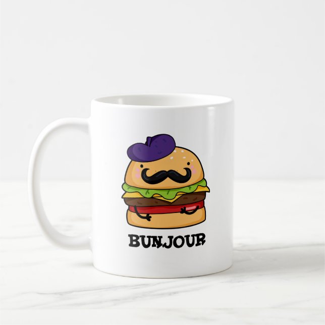 Bunjour Funny Fransk Burger Bun Pun Kaffemugg (Vänster)
