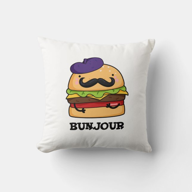 Bunjour Funny Fransk Burger Bun Pun Kudde (Framsida)