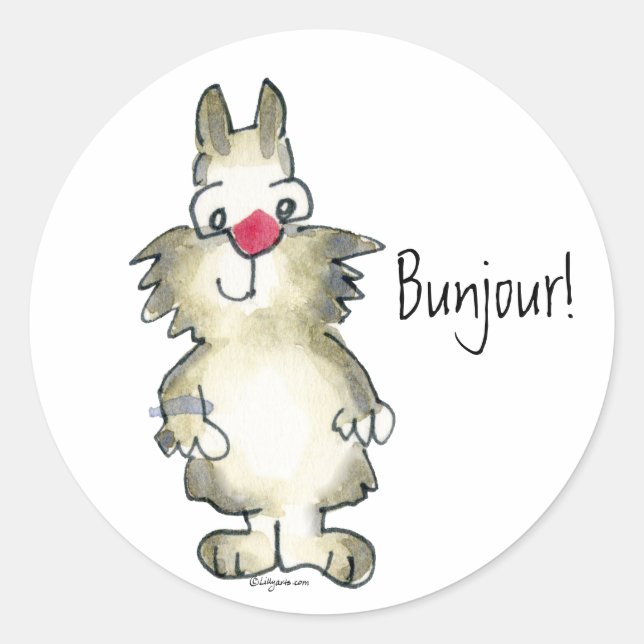 Bunjour! Tecknad Rabbit Sticker Runt Klistermärke (Framsida)