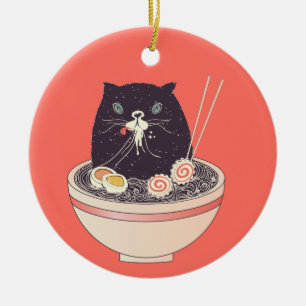 Bunke av ramen och svartkatten julgransprydnad keramik
