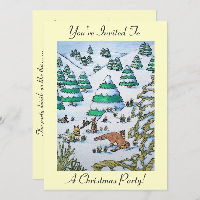 bunnier som leker i snö på julklaminbjudan inbjudningar (Fram/baksida)