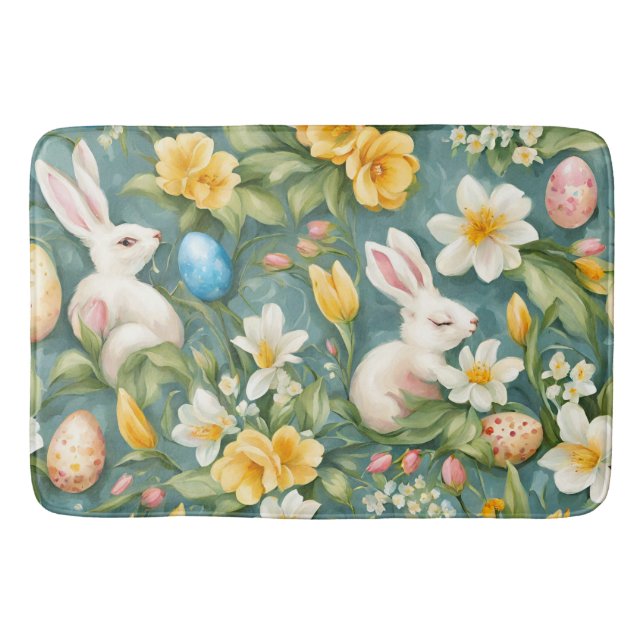 Bunnier, Vår blommor och Påskägg. Färgning Badrumsmatta (Framsidan)