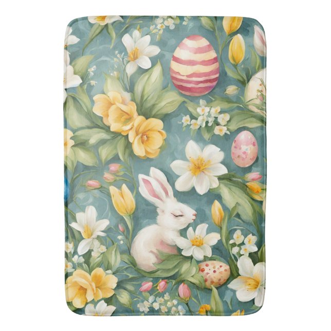 Bunnier, Vår blommor och Påskägg. Färgning Badrumsmatta (Framsidan (Vertikal))