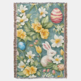 Bunnier, Vår blommor och Påskägg. Färgning Filt