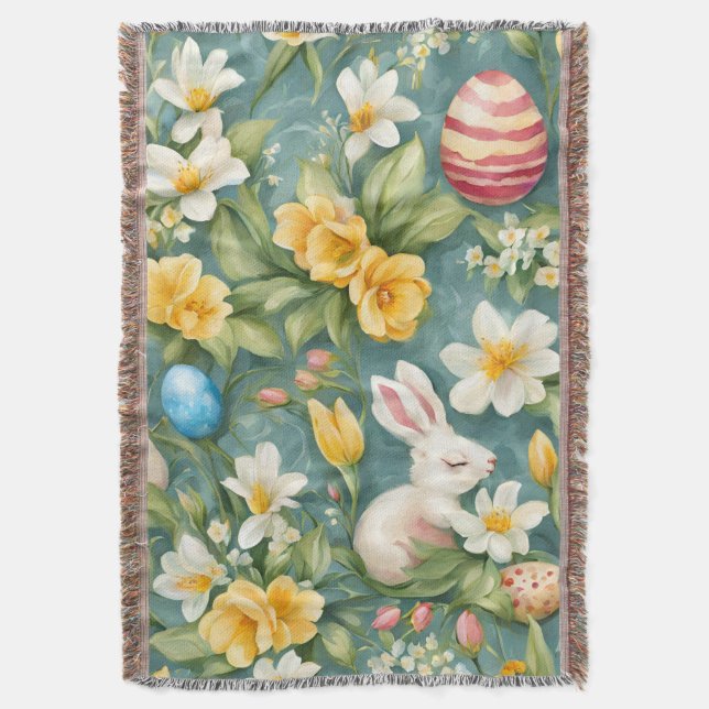 Bunnier, Vår blommor och Påskägg. Färgning Filt (Framsidan Vertikal)